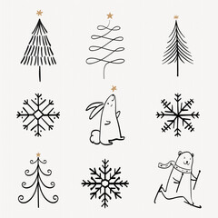 Christmas doodle sticker, cute tree and animal illustration in black vector set © Rawpixel.com