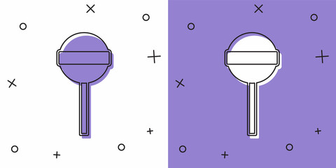 Set Lollipop icon isolated on white and purple background. Food, delicious symbol. Happy Halloween party. Vector