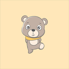 The bear character walks happily