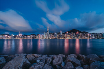 Hong Kong Skyline in West Kowloon Waterfront Promenade