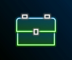 Glowing neon line School backpack icon isolated on black background. Colorful outline concept. Vector