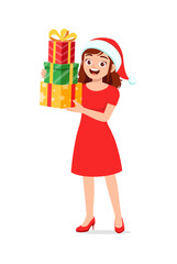 Obraz premium young woman holding box present in christmas