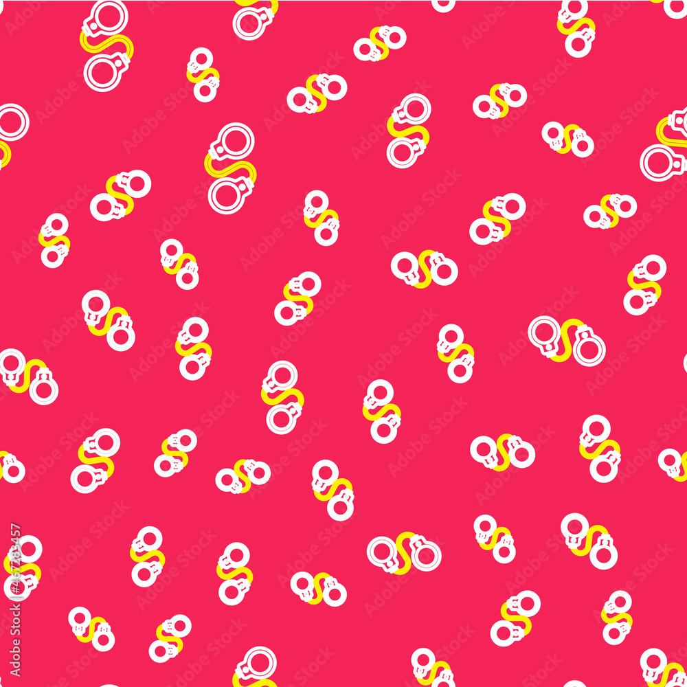 Poster line handcuffs icon isolated seamless pattern on red background. vector