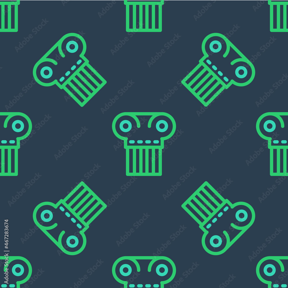 Poster line ancient column icon isolated seamless pattern on blue background. vector
