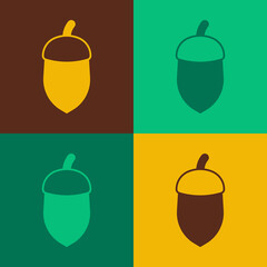 Pop art Acorn icon isolated on color background. Vector
