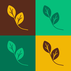 Pop art Leaf icon isolated on color background. Leaves sign. Fresh natural product symbol. Vector