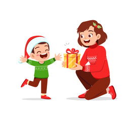 young woman give present to little kid