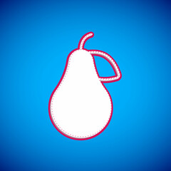 White Pear icon isolated on blue background. Fruit with leaf symbol. Vector