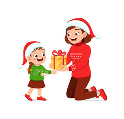 young woman give present to little kid