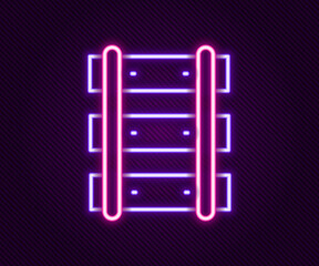 Glowing neon line Railway, railroad track icon isolated on black background. Colorful outline concept. Vector