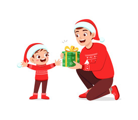 young man give present to little kid