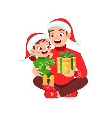 young man give present to little kid