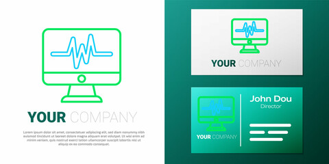 Fototapeta na wymiar Line Computer monitor with cardiogram icon isolated on white background. Monitoring icon. ECG monitor with heart beat hand drawn. Colorful outline concept. Vector