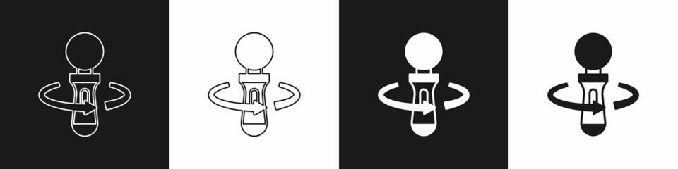 Set VR controller game icon isolated on black and white background. Virtual reality experience, sensation of presence, position-tracking technology device. Vector