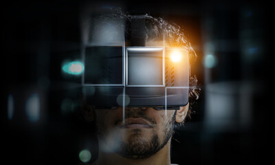 Man wearing virtual reality goggles