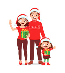 happy mother father and kid celebrate christmas