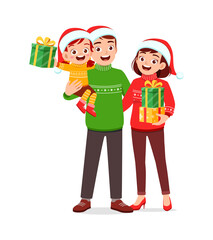 happy mother father and kid celebrate christmas