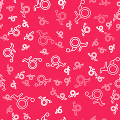 White line Wheelchair for disabled person icon isolated seamless pattern on red background. Vector