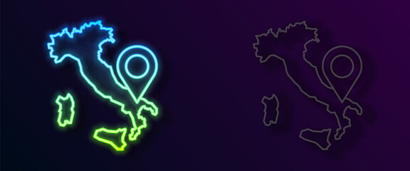 Glowing neon line Map of Italy icon isolated on black background. Vector