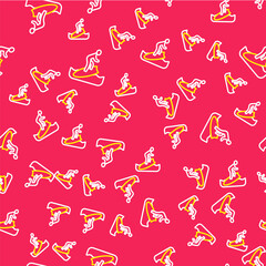 Line Surfboard icon isolated seamless pattern on red background. Surfing board. Extreme sport. Sport equipment. Vector