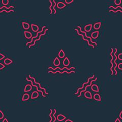 Red line Water drop icon isolated seamless pattern on black background. Vector