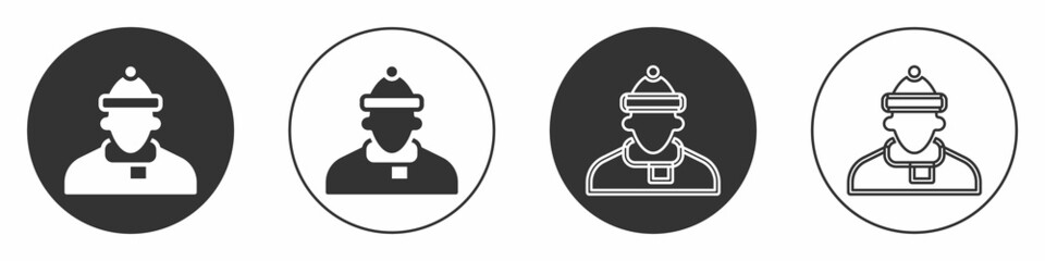 Black Autumn clothes icon isolated on white background. Circle button. Vector