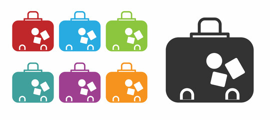 Black Suitcase for travel icon isolated on white background. Traveling baggage sign. Travel luggage icon. Set icons colorful. Vector