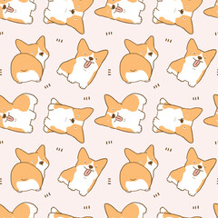 Seamless Pattern of Cartoon Corgi Dog Design on Light Pink Background