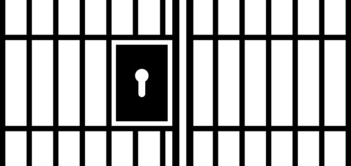 Prison, jail metallic bars on white background