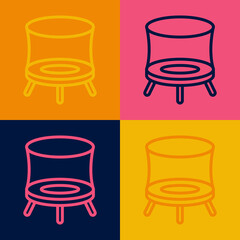 Pop art line Jumping trampoline icon isolated on color background. Vector