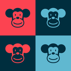 Pop art Monkey icon isolated on color background. Animal symbol. Vector
