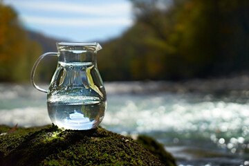 Cool clear water of the mountain river.
