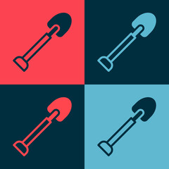 Pop art Shovel icon isolated on color background. Gardening tool. Tool for horticulture, agriculture, farming. Vector