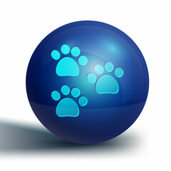Blue Paw print icon isolated on white background. Dog or cat paw print. Animal track. Blue circle button. Vector