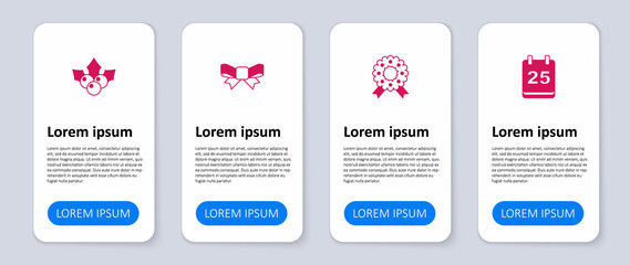 Set Christmas day calendar, wreath, Gift bow and Branch viburnum. Business infographic template. Vector