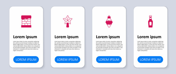 Set Champagne bottle, Christmas toy, star and chimney. Business infographic template. Vector