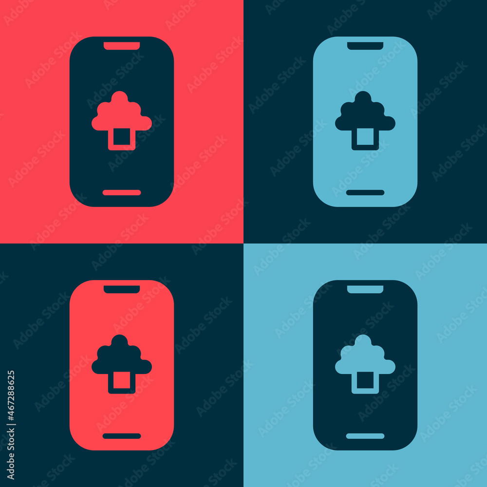 Poster pop art cloud technology data transfer and storage icon isolated on color background. vector