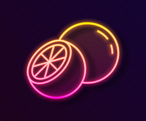 Glowing neon line Orange fruit icon isolated on black background. Vector