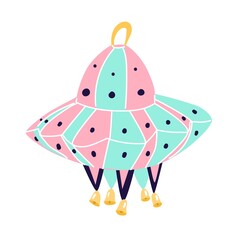 Indian Street paper lantern. Oriental light for traditional holiday. Asian lamp. `Vector illustration in flat style. Festive and religion event decor.