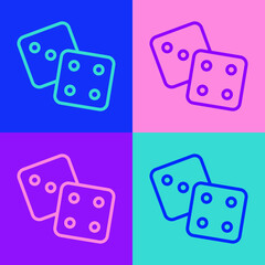 Pop art line Game dice icon isolated on color background. Casino gambling. Vector