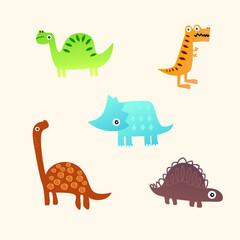 Set of cute dinosaur flat character graphic sources