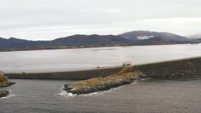 Bridge on the Atlantic Ocean Road, More og Romsdal county, Norway, Scandinavia, Europe - aerial drone shot