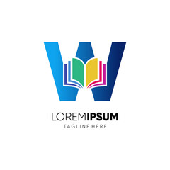 Letter W Book Logo Design Vector Icon Graphic Illustration Emblem Background Template