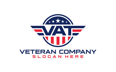 veterans or patriot Flag Emblem Wings logo design