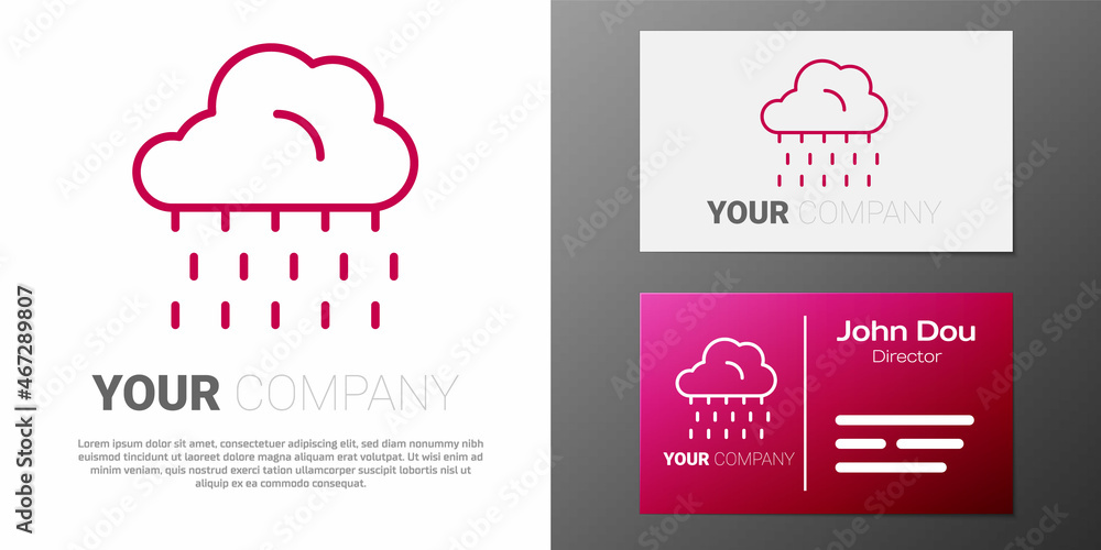 Poster logotype line cloud with rain icon isolated on white background. rain cloud precipitation with rain 