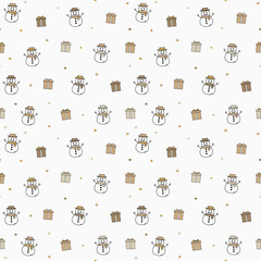 Christmas pattern with smiley snowmen. Vector