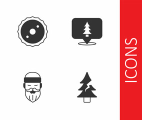 Set Tree, Circular saw blade, Lumberjack and Location of the forest icon. Vector