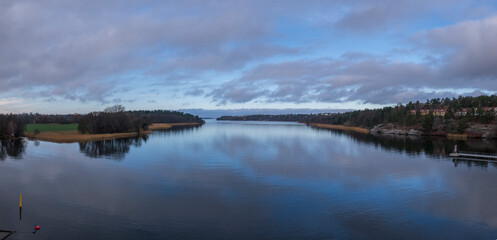 Color full morning view from a Bridge over the lake M&auml;laren in Stockholm an autumn day