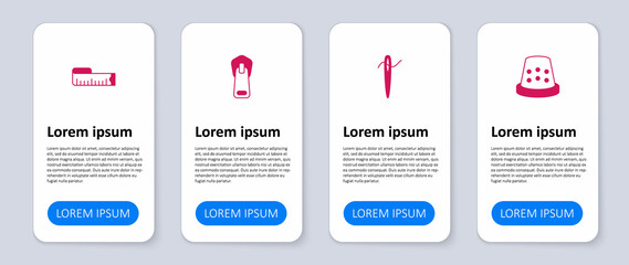 Set Thimble for sewing, Needle with thread, Zipper and Tape measure. Business infographic template. Vector