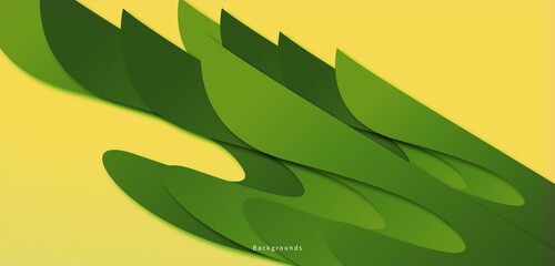 Fototapeta na wymiar Green abstract shape isolated on a yellow background, looks like a plant in the afternoon.